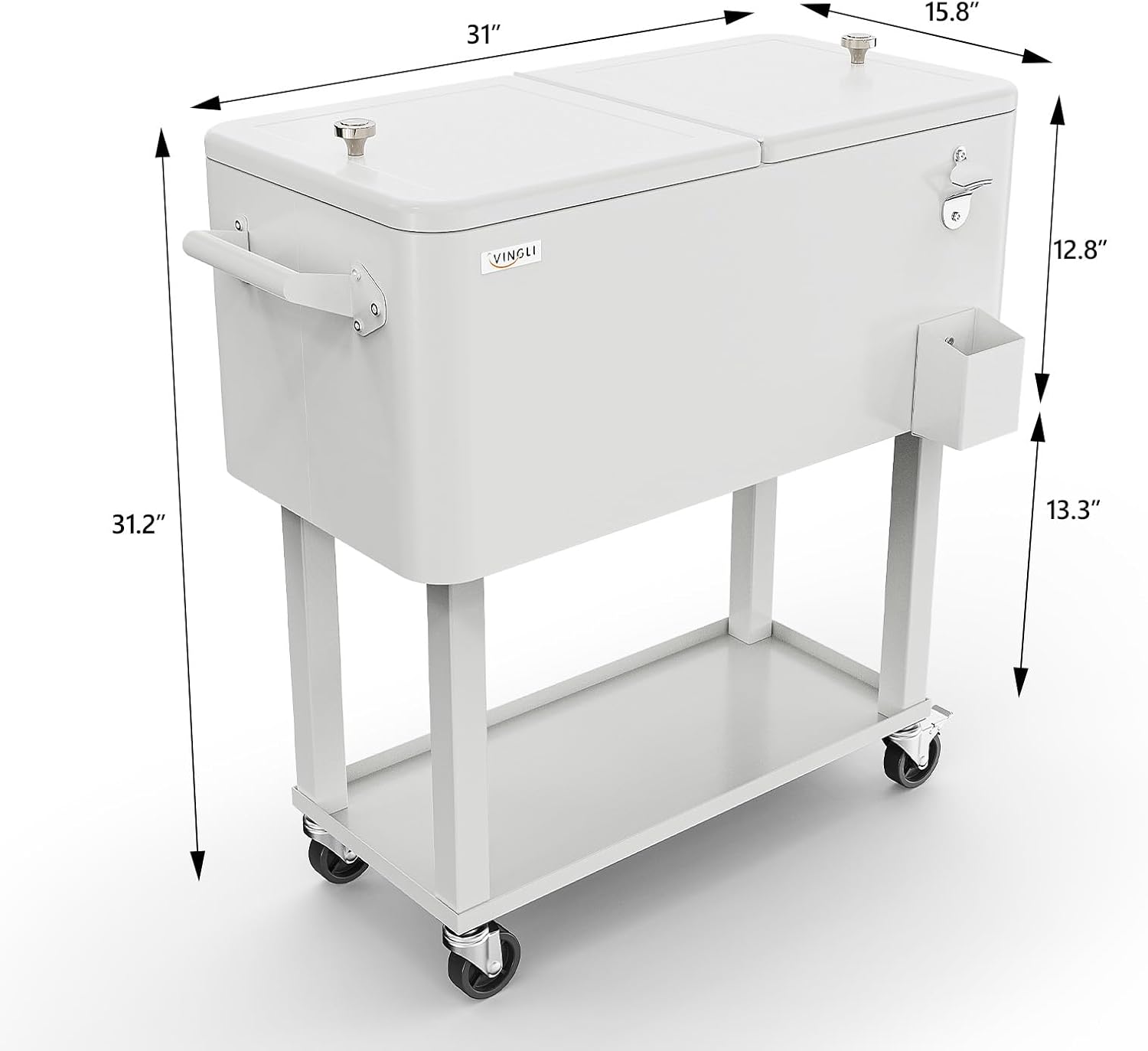 VINGLI Carrito rodante de 80 cuartos de galón con ruedas, enfriador de bebidas portátil para bar, fiesta de patio, piscina, baúl de hielo con
