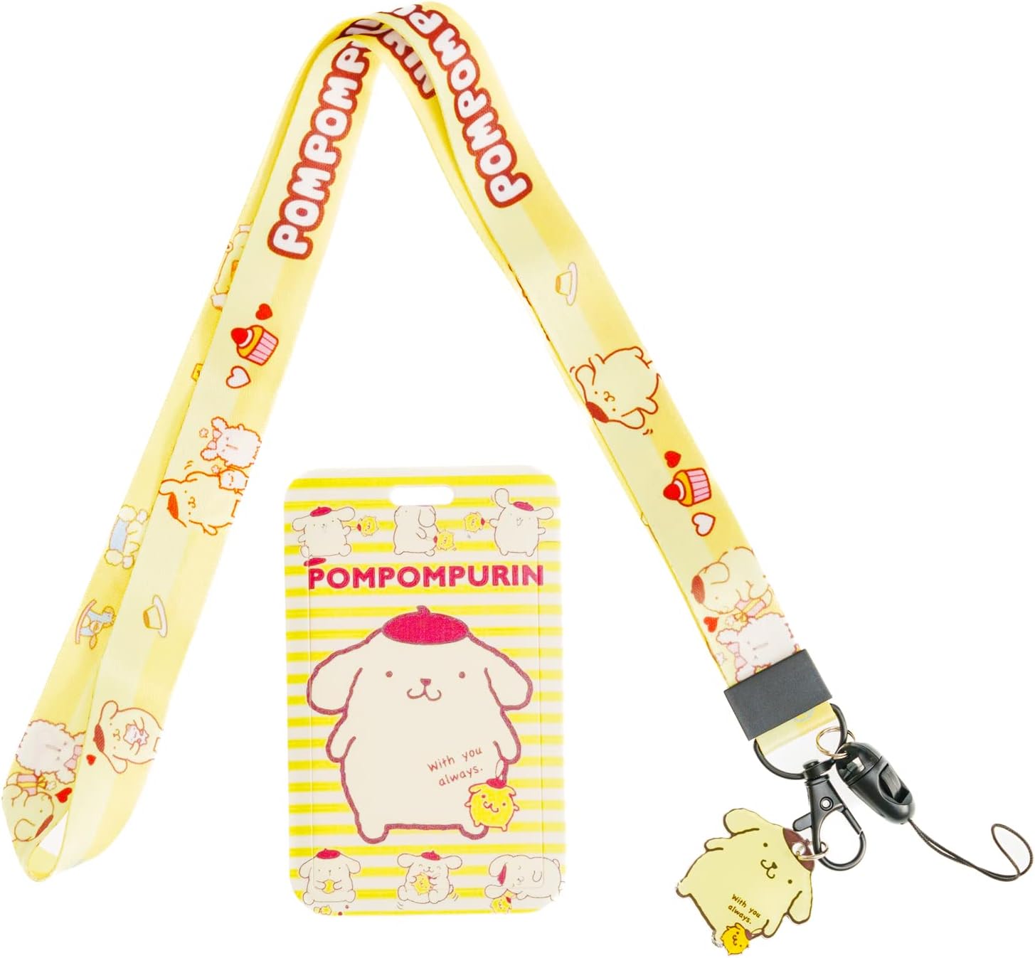 Bonito llavero con cordón y tarjetero de identificación, tarjetero de identificación de perro kawaii para mujeres y niñas (amarillo)
