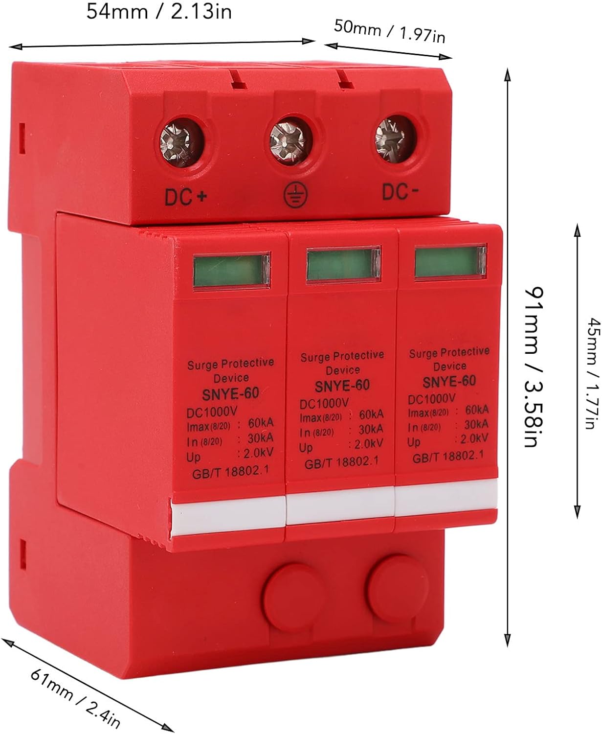 Dispositivo de protección contra sobretensiones DC 1000V 2P3P 3060KA Riel guía Protector de pararrayos de voltaje Módulo de protección electrónica