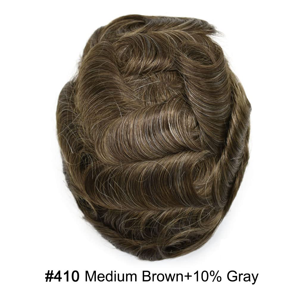 Toupee para hombres, piezas de cabello humano real, piel de polietileno, sistema de reemplazo de postizo para hombre, unidad de pelo de poliuretano