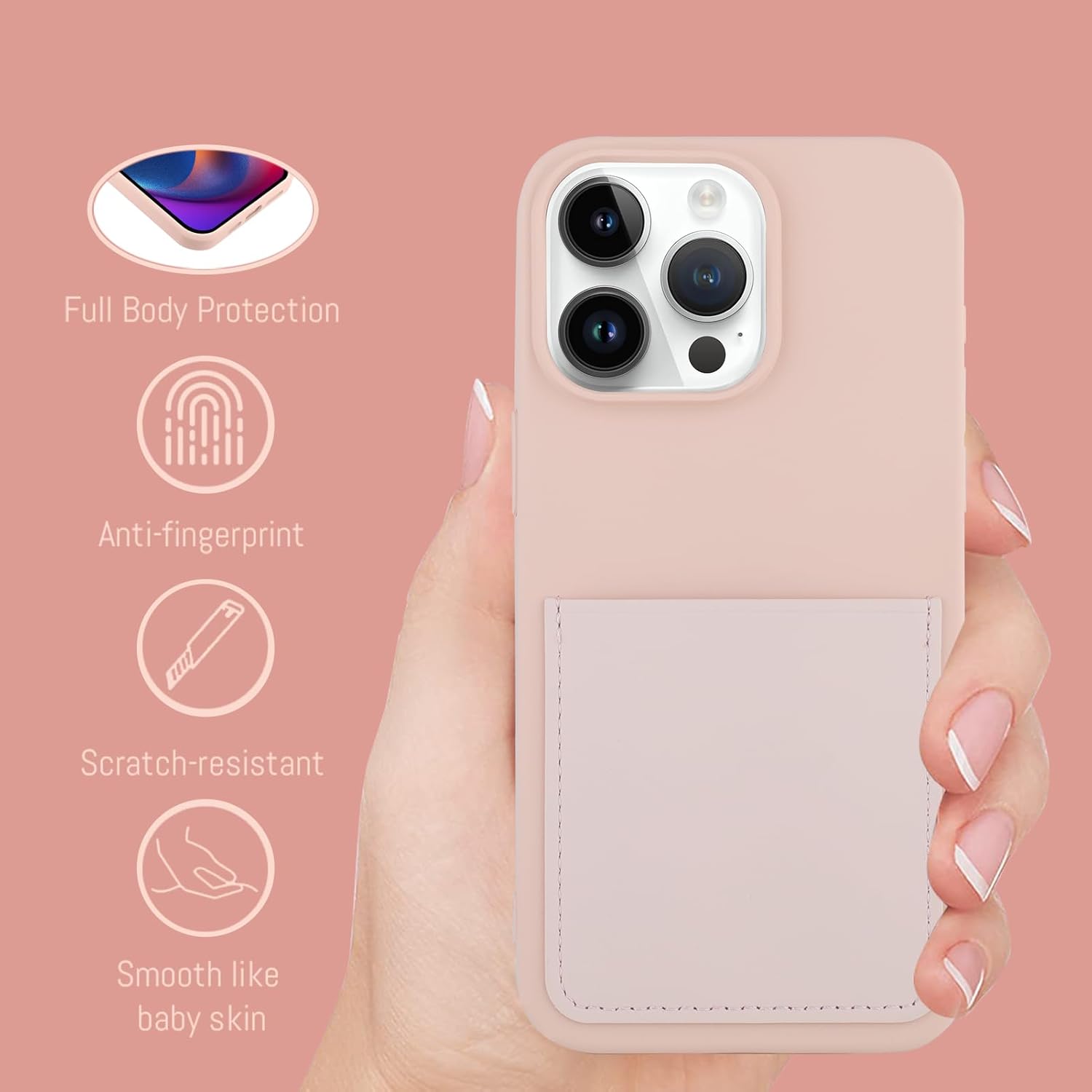 MZELQ Funda compatible con iPhone 15 Pro Max de silicona líquida, protector de pantalla suave, forro de microfibra antiarañazos, protección de