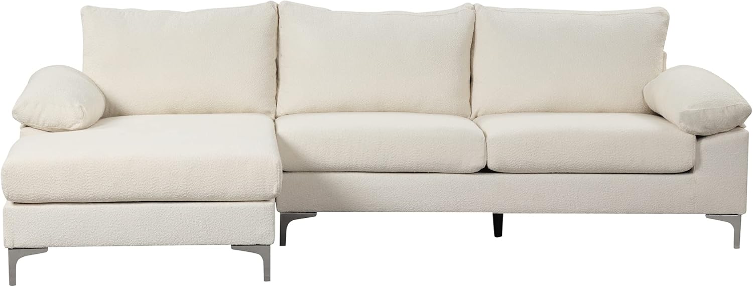 Casa Andrea Milano BOUCLÉ – Sofá modular en forma de L, sofá de lujo con diván extra ancho, sofá para sala de estar, apartamento, salón, color crema