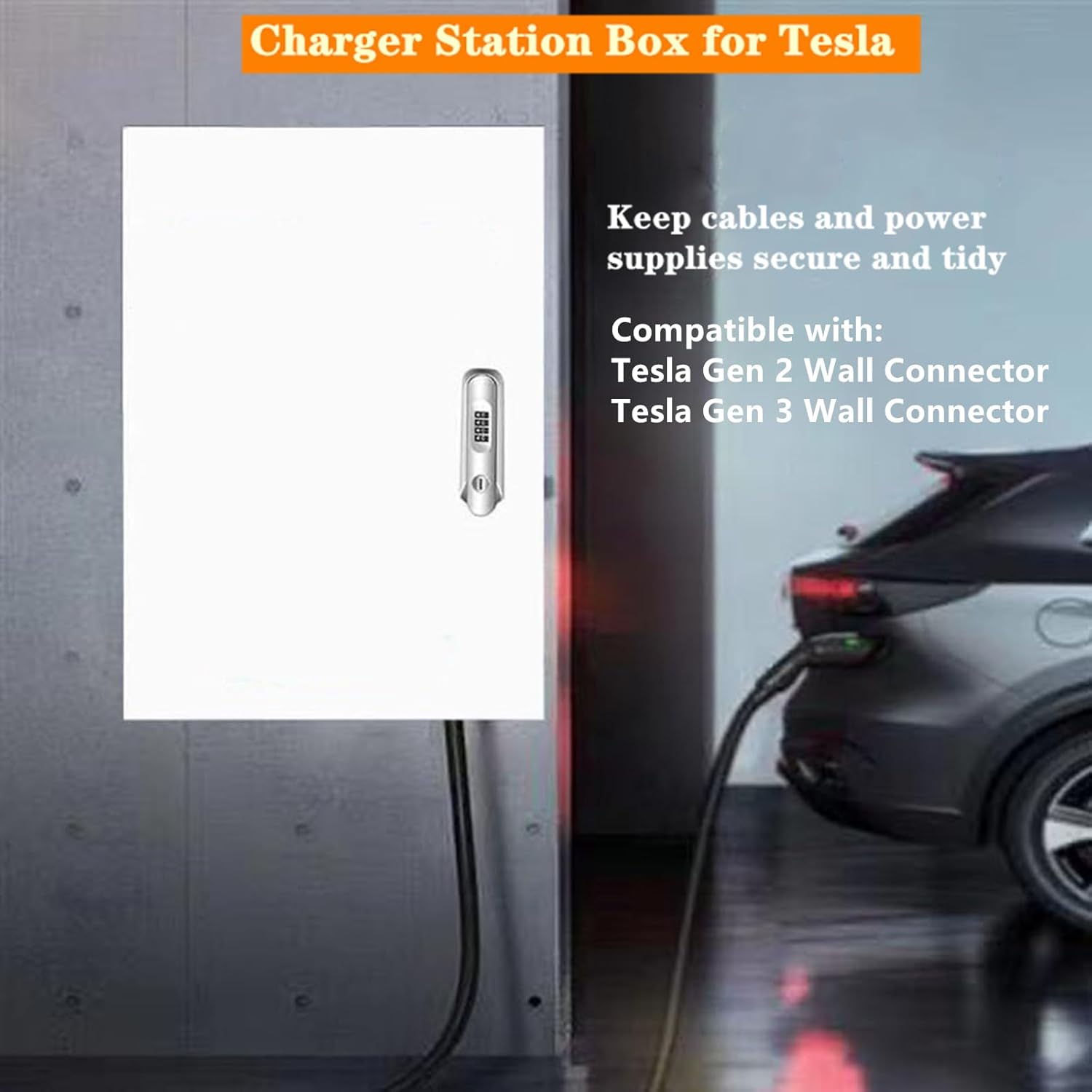 Caja de estación de carga para Tesla Gen 3, conector de pared de 27.6 x 20 x 10 pulgadas, caja de carga, organizador de cables, caja de protección