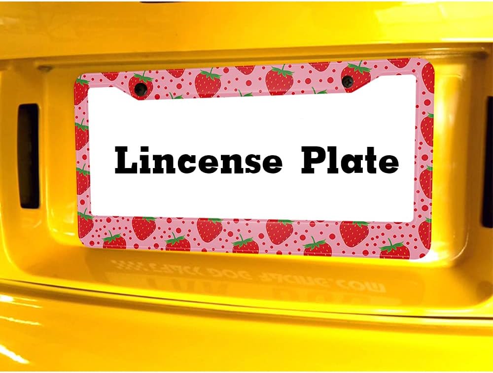 Beabes Lindo patrón de fresa fruta rosa soporte para placa de matrícula lunares marco rojo cubierta de placa de matrícula accesorios de coche 2