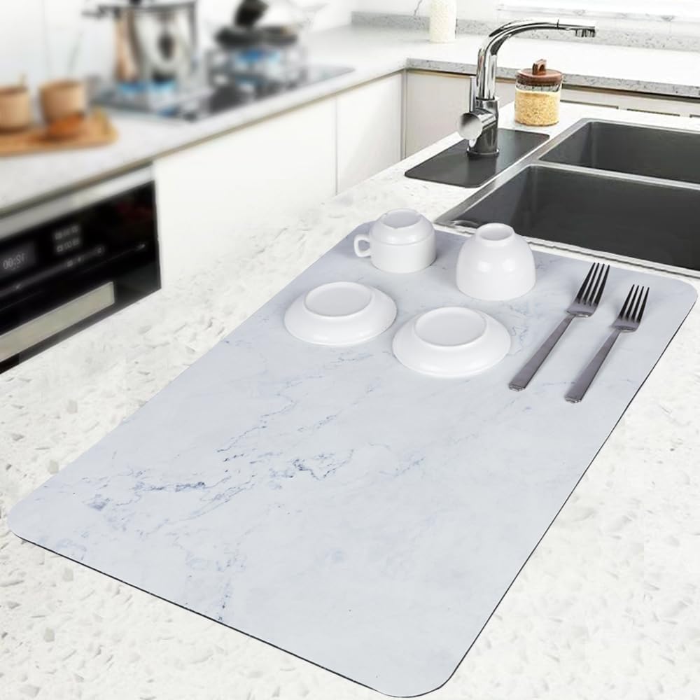 TCASH Tapete de secado de platos para encimera de cocina, 24 x 16 pulgadas, tapete de drenaje súper absorbente, almohadilla antideslizante para