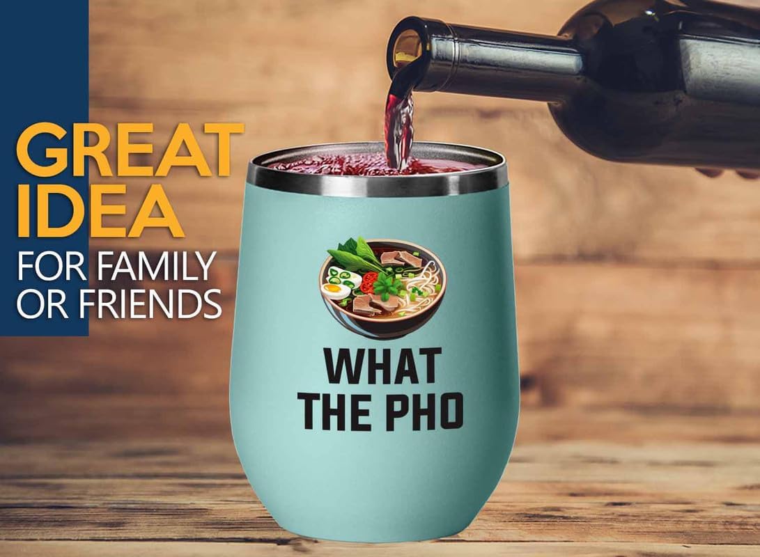 Ramen Lover Teal Edition Vaso de vino de 12 onzas  What the pho  Food Lovers pollo, calabaza, vegano, despensa, fideos picantes