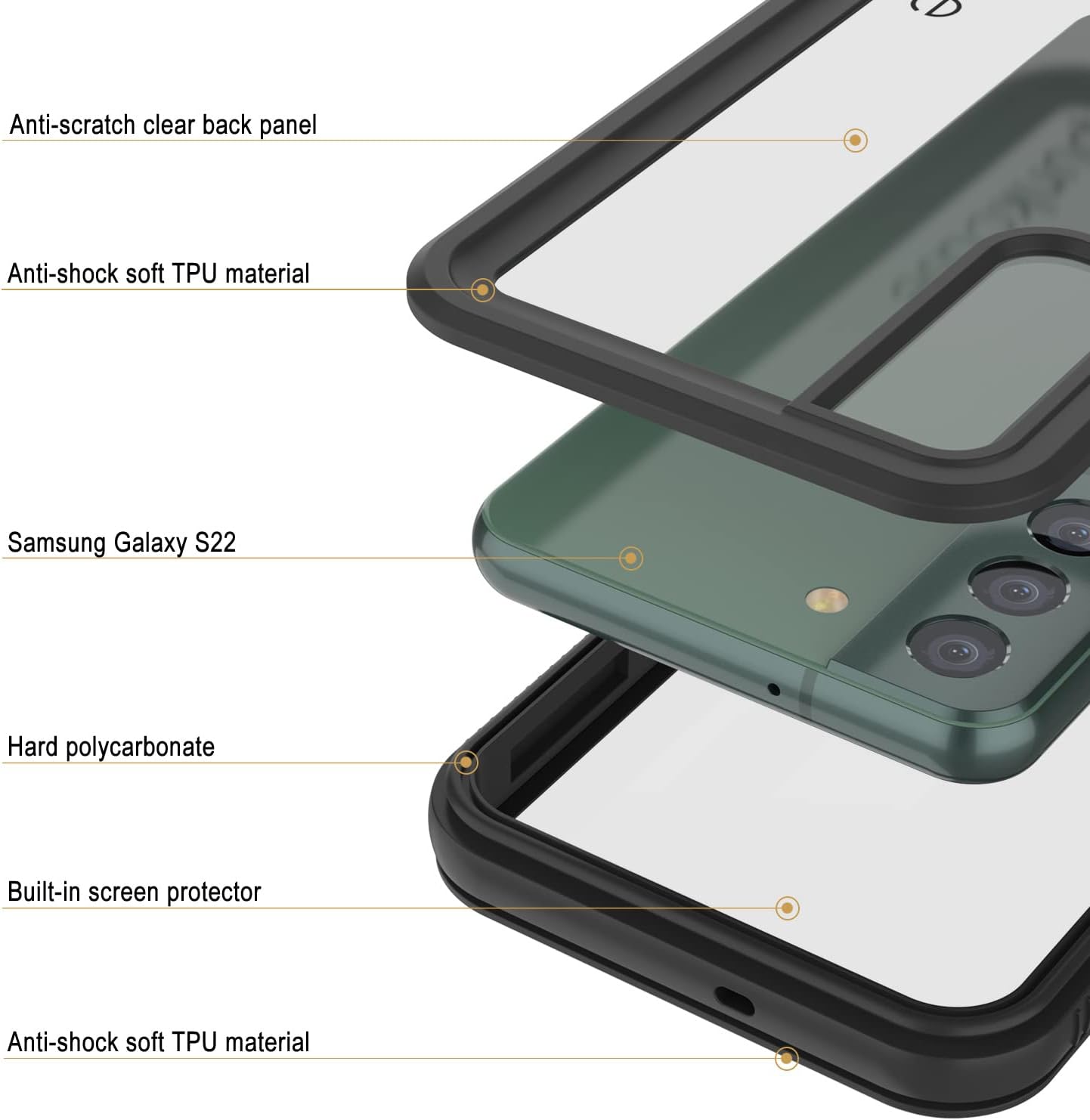 Punkcase Funda impermeable para Galaxy S22 Ultimato Series Slim Fit Certificado IP68 A prueba de golpes A prueba de suciedad a prueba de nieve Funda
