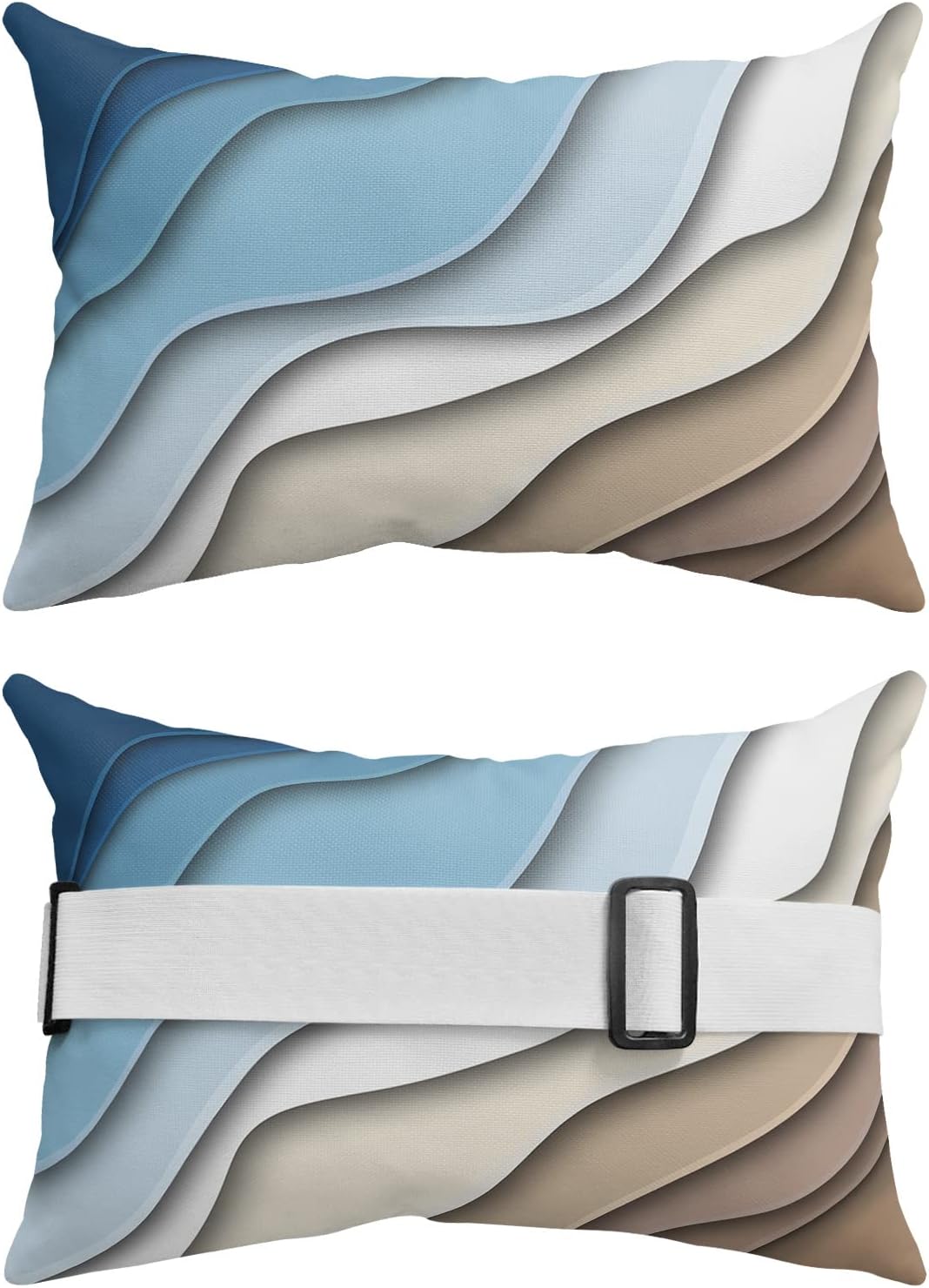 HilariousM Almohadas para exteriores con rayas degradadas azules y marrones para tumbona, almohada de apoyo lumbar impermeable a rayas abstractas