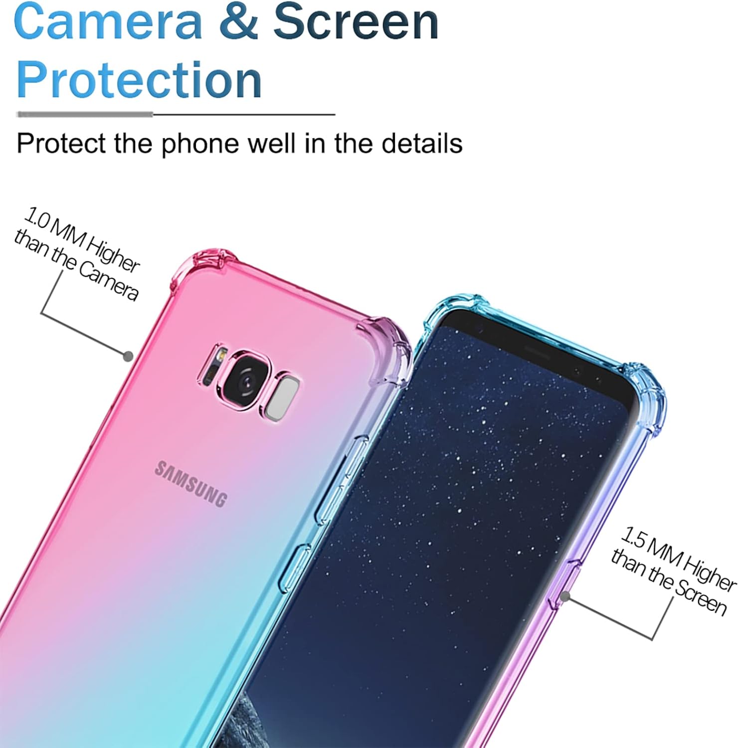 OEURVQO Funda para Galaxy S8 Plus Samsung S8 Plus transparente lindo degradado, colorido, delgado, suave, TPU a prueba de golpes, antiarañazos,