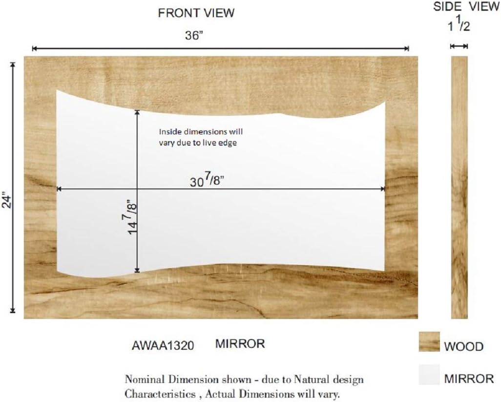 Alaterre Furniture Alpine – Espejo de madera de borde vivo natural de 48 pulgadas con carácter único, perfecto para accesorios de plomería, acabado