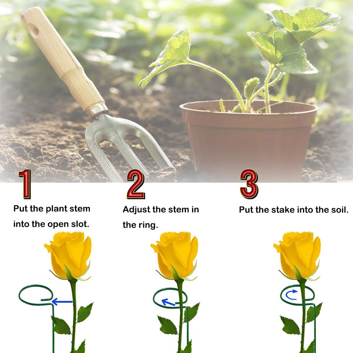 MTB Green – Juego de 20 estacas de soporte para plantas de un solo tallo de 18 pulgadas, paquete de 20 estacas de soporte para plantas, aros de