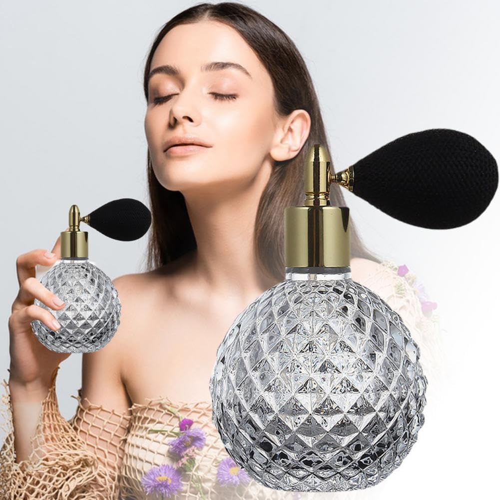 Botella de perfume vintage de 3.4 fl oz atomizador de spray corto vidrio vacío recargable (gris)