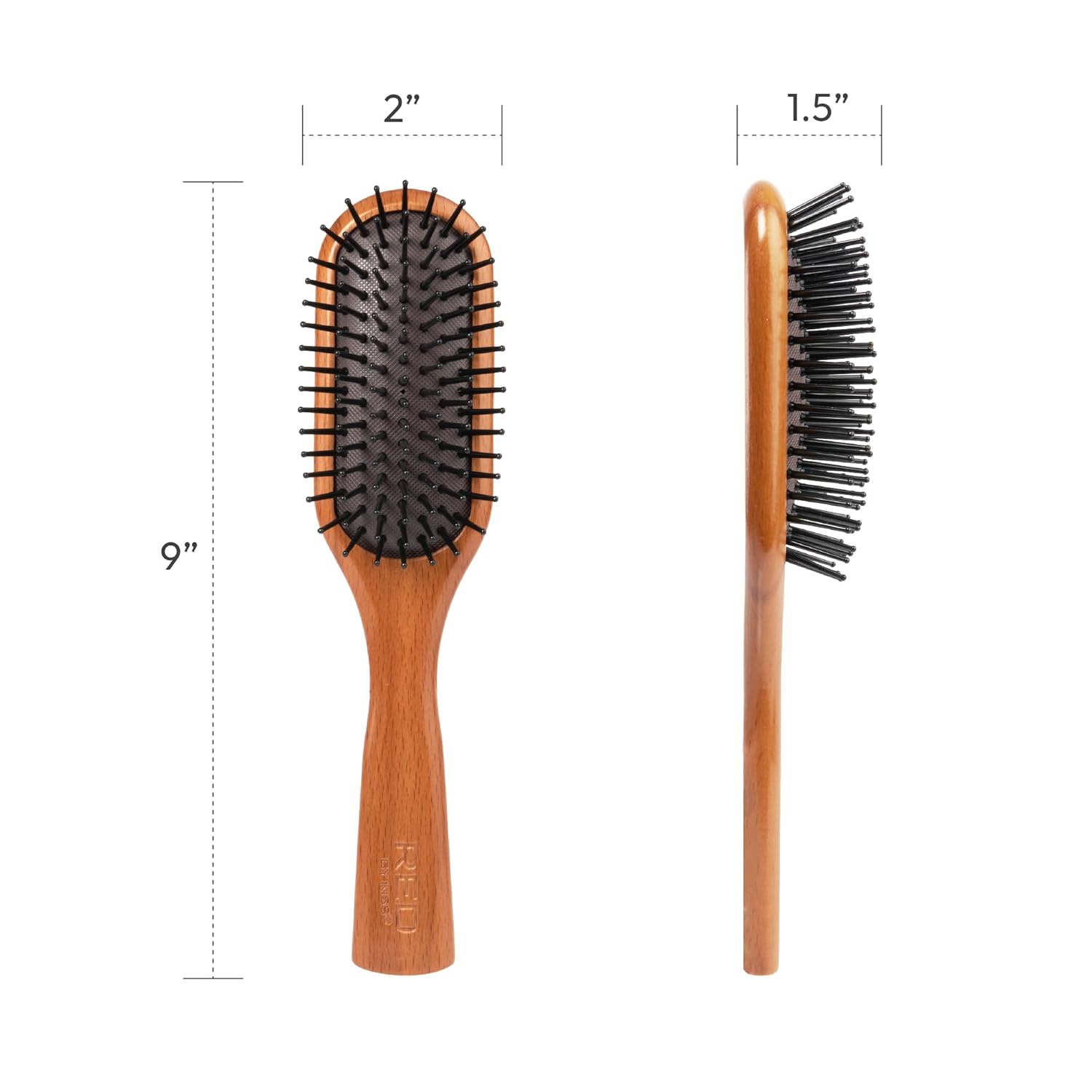RED by Kiss Cepillo de madera para desenredar, cerdas largas de madera de haya, cepillo para cabello grueso, rizado, fino, largo, corto, húmedo y
