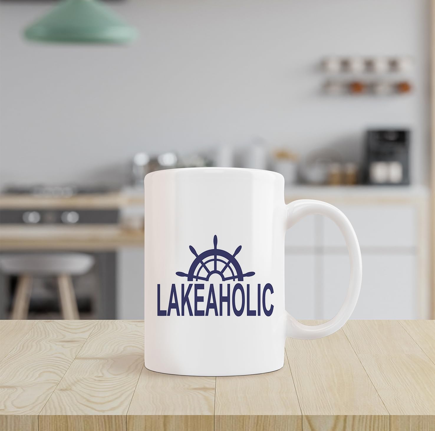 Taza de cerámica para volante de barco, 11 onzas, taza de café con leche, con asa, decoración de casa del lago, regalos para amantes del lago,