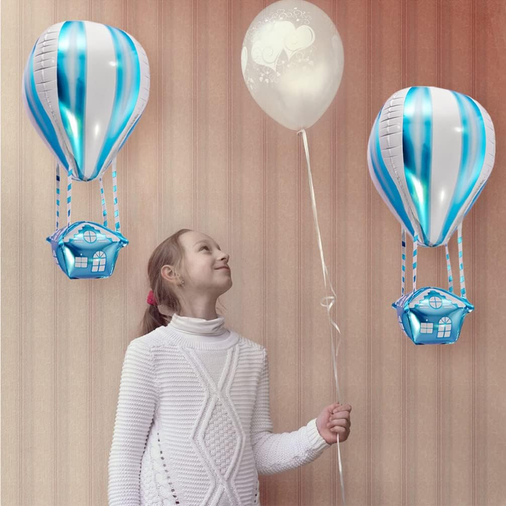 Zerodeko 10 globos de aluminio, forma de globo aerostático, azul, suministros de fiesta, autosellado, unisex, cumpleaños, baby shower, boda,