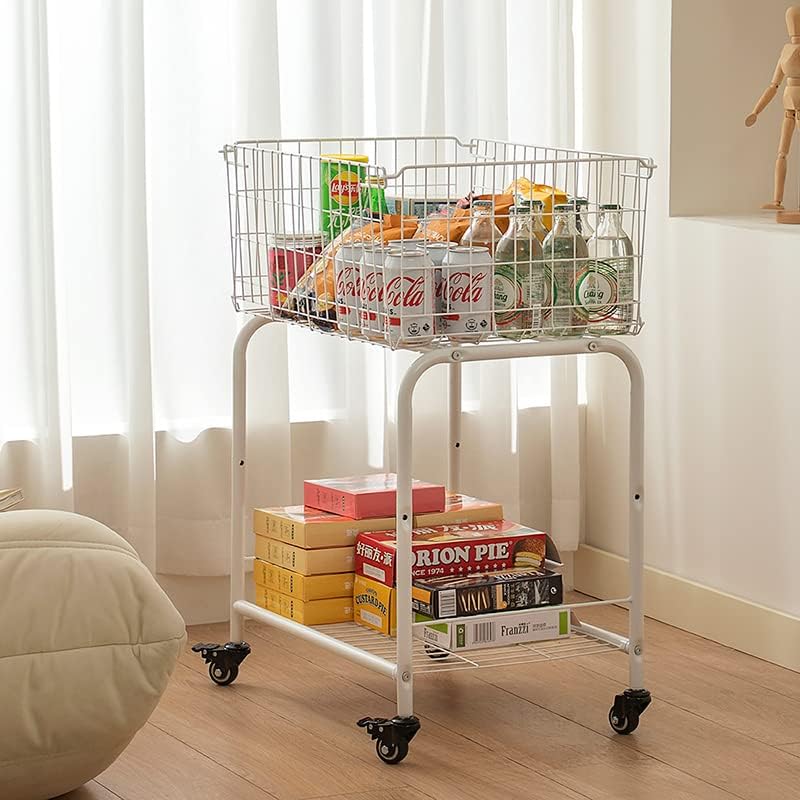 Cesta para almacenamiento de prendas, fácil de mover con ruedas tiene freno, cesta de lavandería, color blanco, cesta rodante