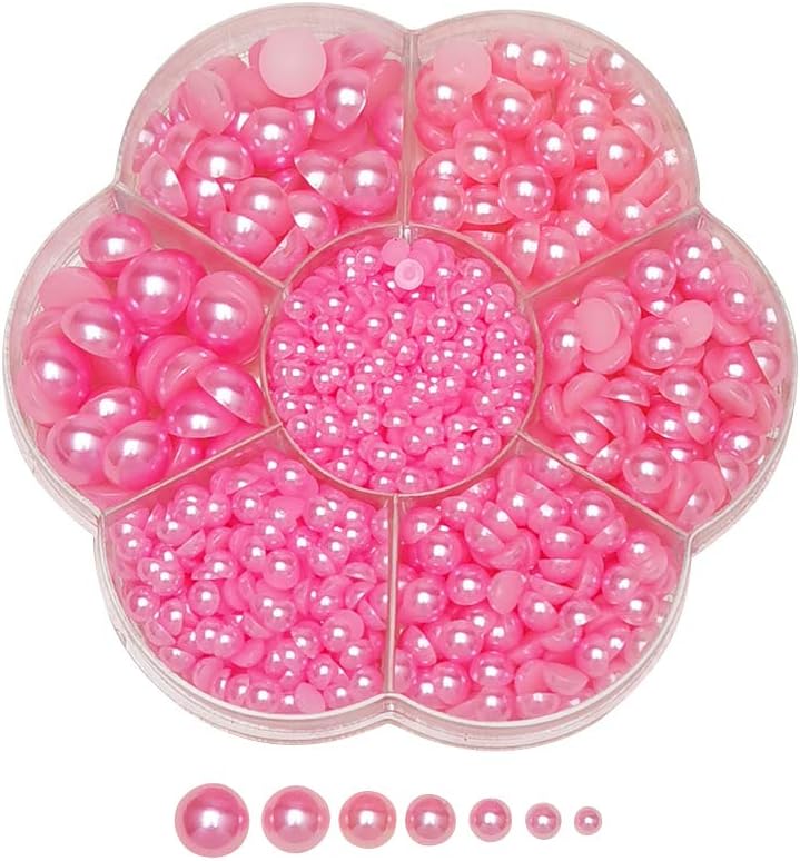 Chenkou Craft 1900 piezas de fucsia, surtido, 7 tamaños, cuentas de media perla, parte trasera plana, álbum de recortes, manualidades, cuentas
