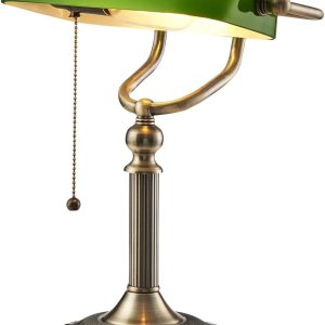 Newrays Lámpara de escritorio de banqueros de vidrio verde con interruptor de cadena de tracción Enchufe en accesorio Newrays Lámpara de escritorio de banqueros de vidrio verde con interruptor de cadena de tracción Enchufe en accesorio
