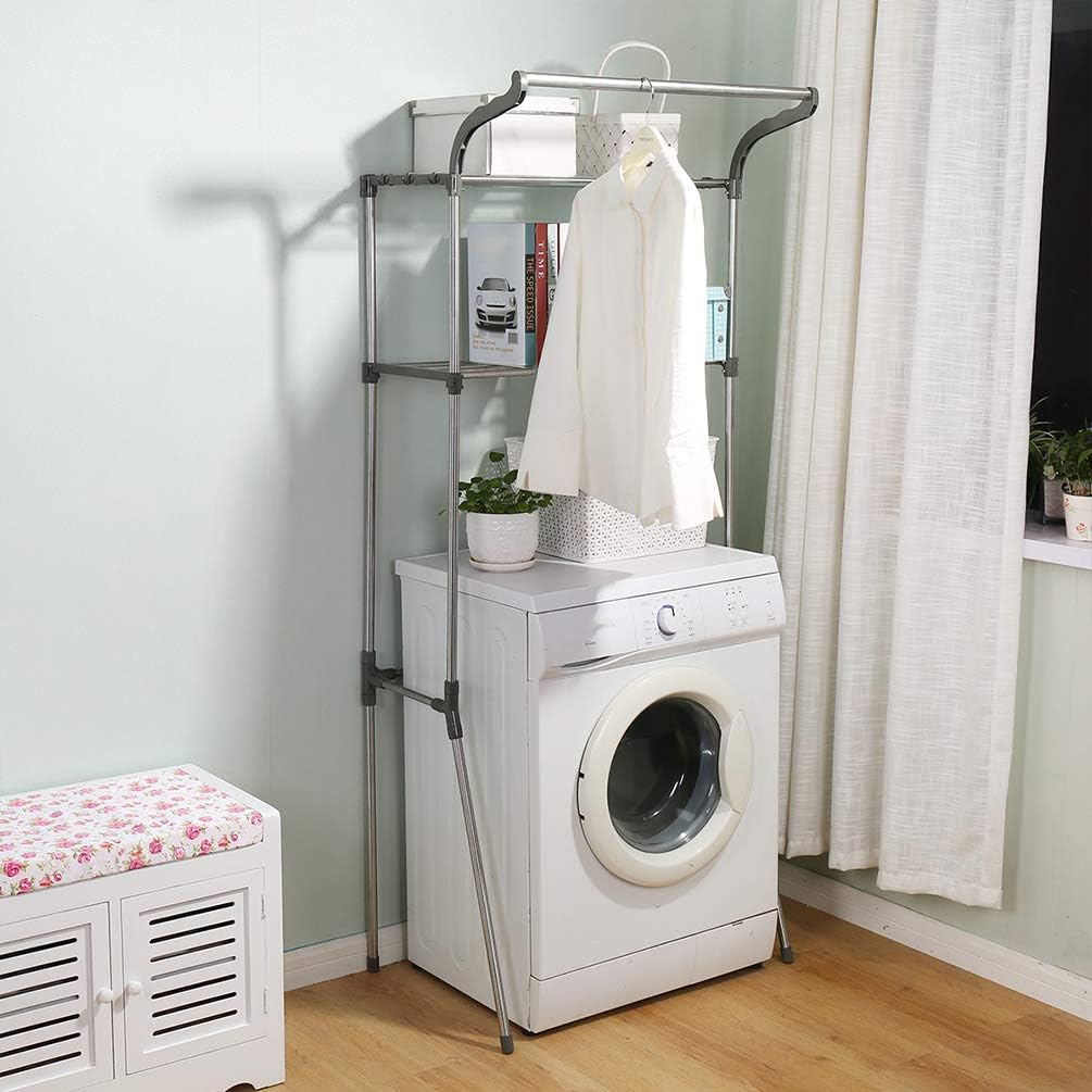 Hershii Estante de almacenamiento sobre el inodoro, organizador de ahorro de espacio para baño, estante de 2 niveles con riel de barra para colgar