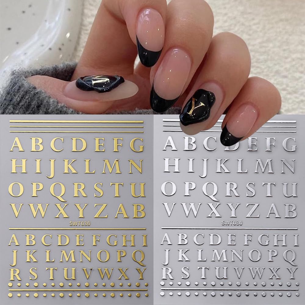 Calcomanías para arte de uñas, calcomanías de letras A-Z, letras autoadhesivas 3D, suministros de arte de uñas, calcomanías de diseño de uñas
