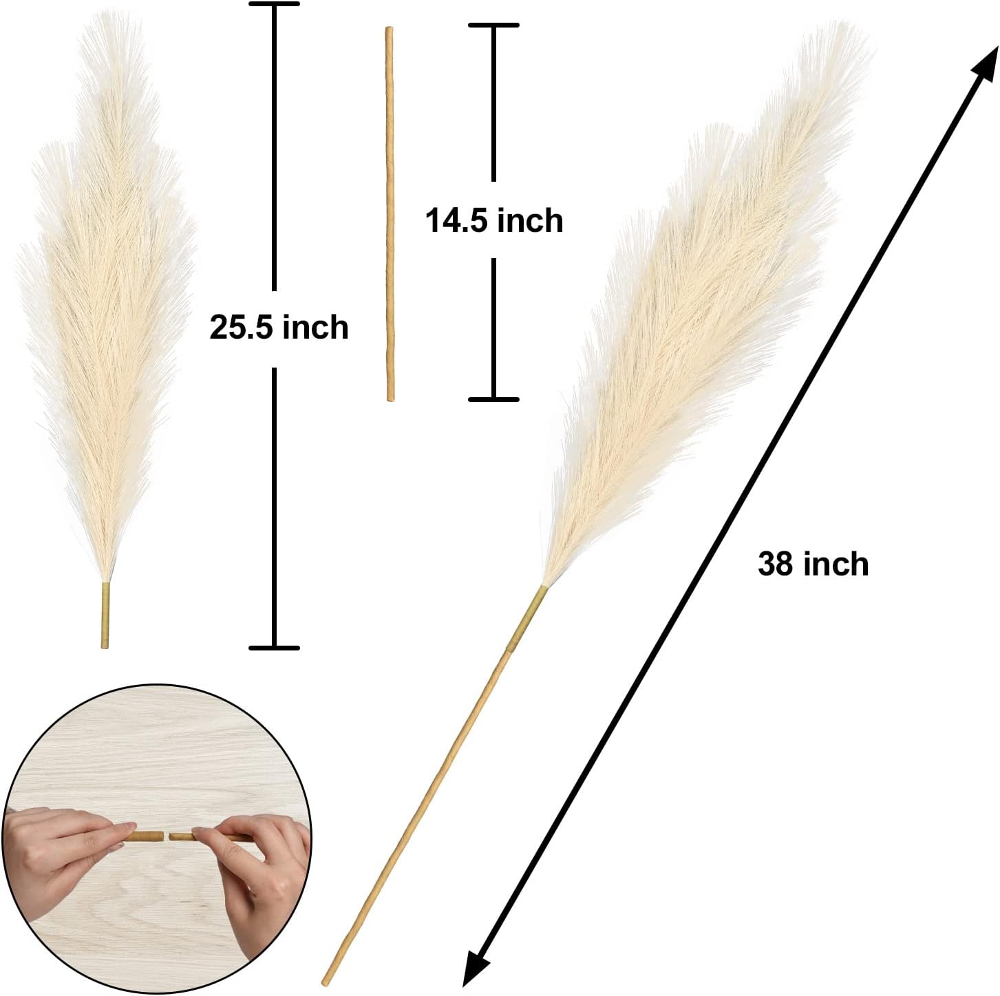 DearHouse 10 piezas de hierba sintética de las pampas, 38 pulgadas3.1 pies de alto, pompas artificiales grandes para rellenar jarrones de piso,
