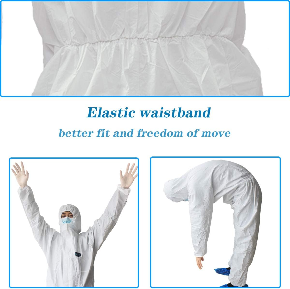 Vicogard – Overol protector desechable, cintura elástica con cremallera frontal y puños para tobillos, traje de aislamiento SMS con capucha para