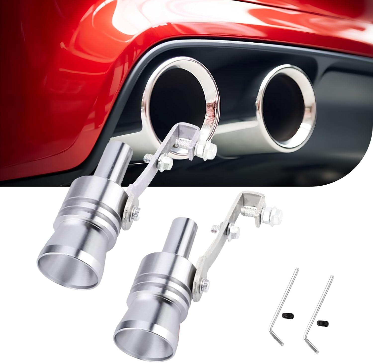 2 simuladores de silbato de sonido turbo modificado para automóvil, impermeable, metal para escape, cola de silbato, simulador de punta de válvula