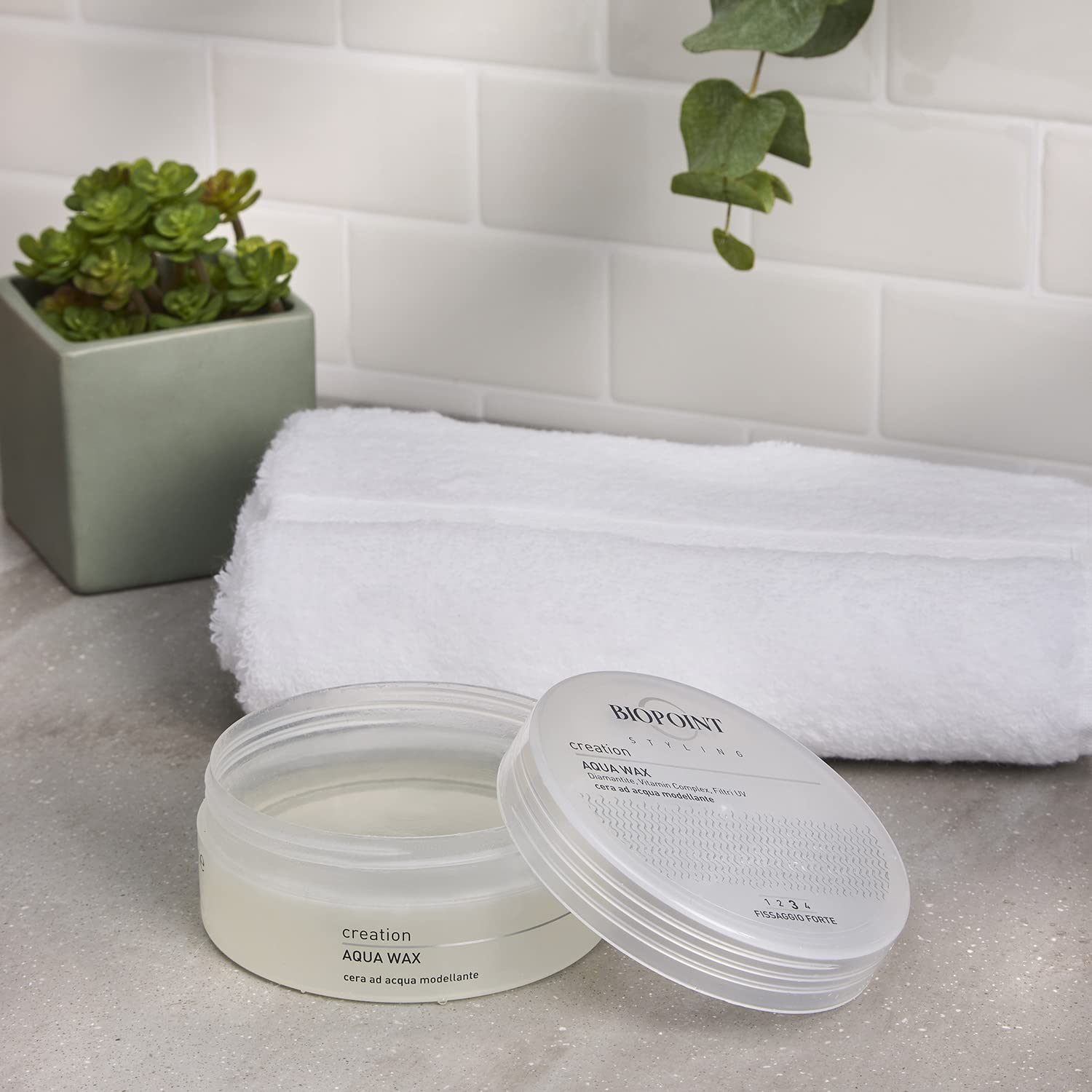 BIOPOINT Styling Aqua Wax, Cera Modellante e Lucidante Fissaggio Forte 3.4 fl oz, fijación fuerte 3.3 Fl Oz Hecho en Italia importación italiana