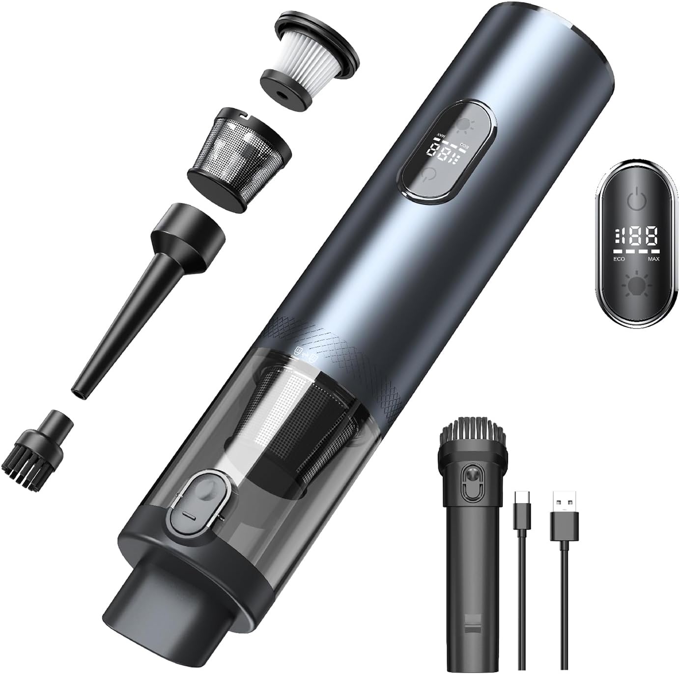 Aspirador de coche de alta potencia, aspiradora portátil inalámbrica 3 en 1, potente aspiradora de mano inalámbrica de 13000 PA con luz LED,
