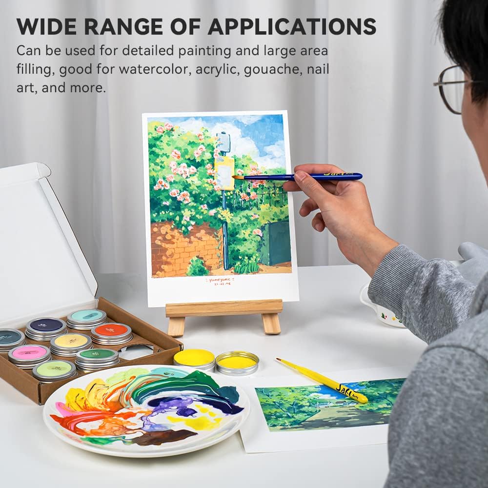 Arrtx Juego de pintura Gouache, 9 colores apagados x 1.3 fl oz (1.2 fl oz), pintura de acuarela con 2 pinceles de acuarela de viaje, punta redonda,
