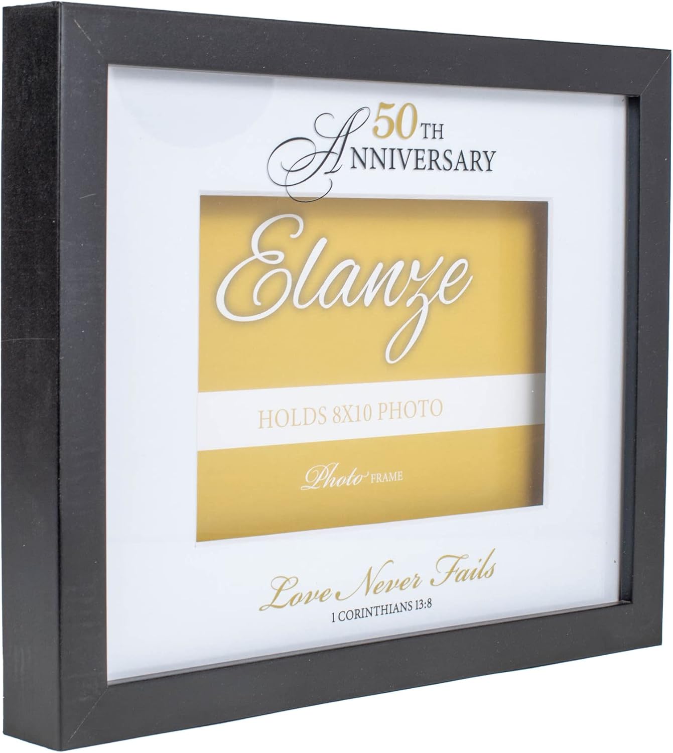 Elanze Designs 50th Anniversary Love Never Fails – Marco de fotos de madera negra (8 x 10 pulgadas)