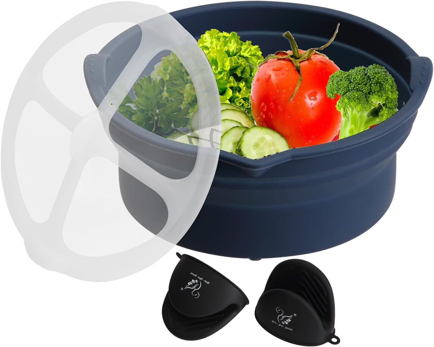 Utensilios de cocina para microondas para cocinar cuencos de mezcla seguros para microondas para verduras de silicona plegable sin BPA 1.2L