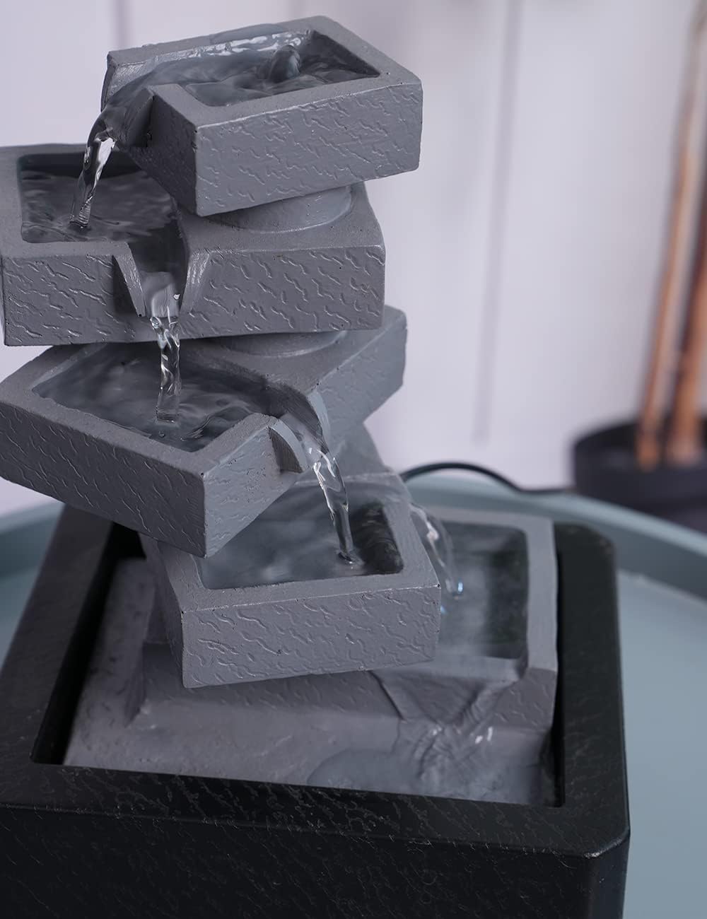 SEINHIJO Fuente de agua de mesa para interiores, Fengshui, cascada, centro de mesa, decoración moderna, escultura, regalos, luces LED de 11 pulgadas
