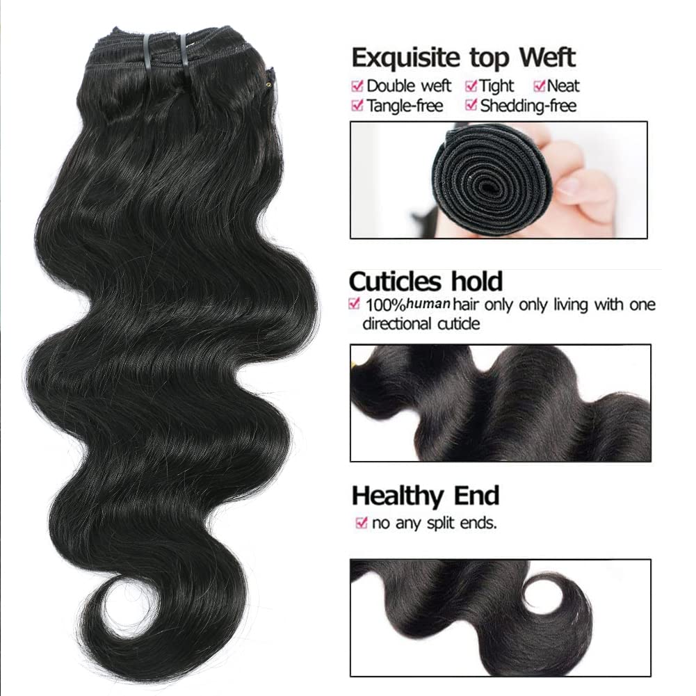 Zezejenhu – Manojos de cabello humano virgen brasileño ondulado 12A, extensiones de cabello humano Remy brasileño para mujeres negras, color negro