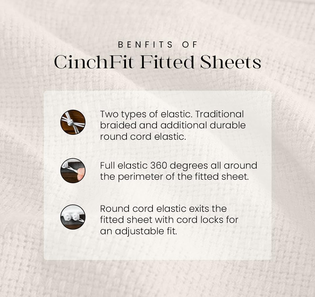 CinchFit Juego de sábanas tamaño California King de 600 hilos, 100 % algodón, con parte superior dividida que no se desgarra, para cama ajustable,