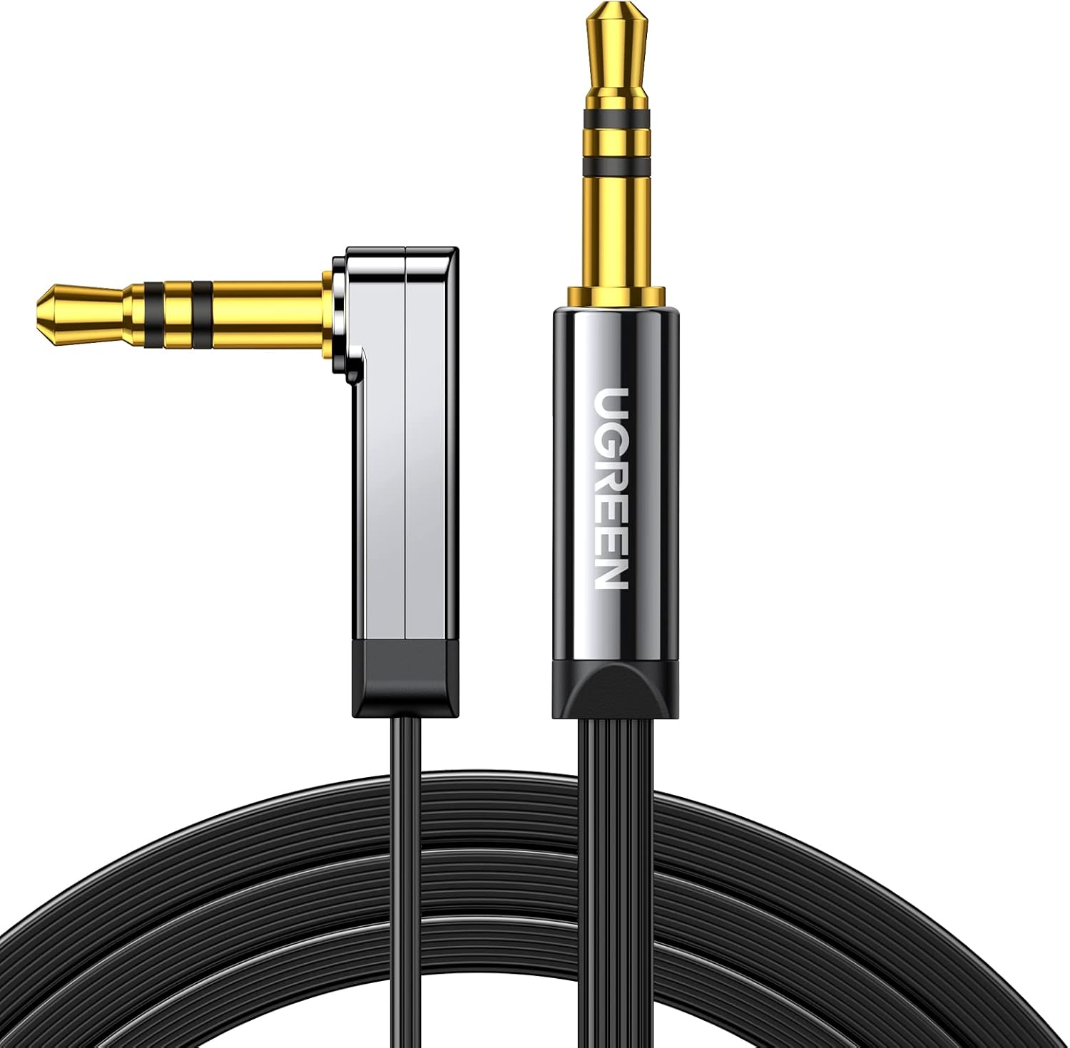 Cable conector Ugreen de 0.14 pulgadas. Entrada de audio auxiliar a un ángulo recto de 90grados para Apple (iPhone, iPod, iPad), Samsung,