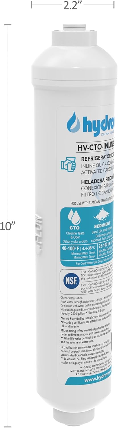 Filtro de agua en línea de 10 pulgadas, conexión rápida de 14 pulgadas para refrigerador, máquina de hielo, sistema de ósmosis inversa, filtro de