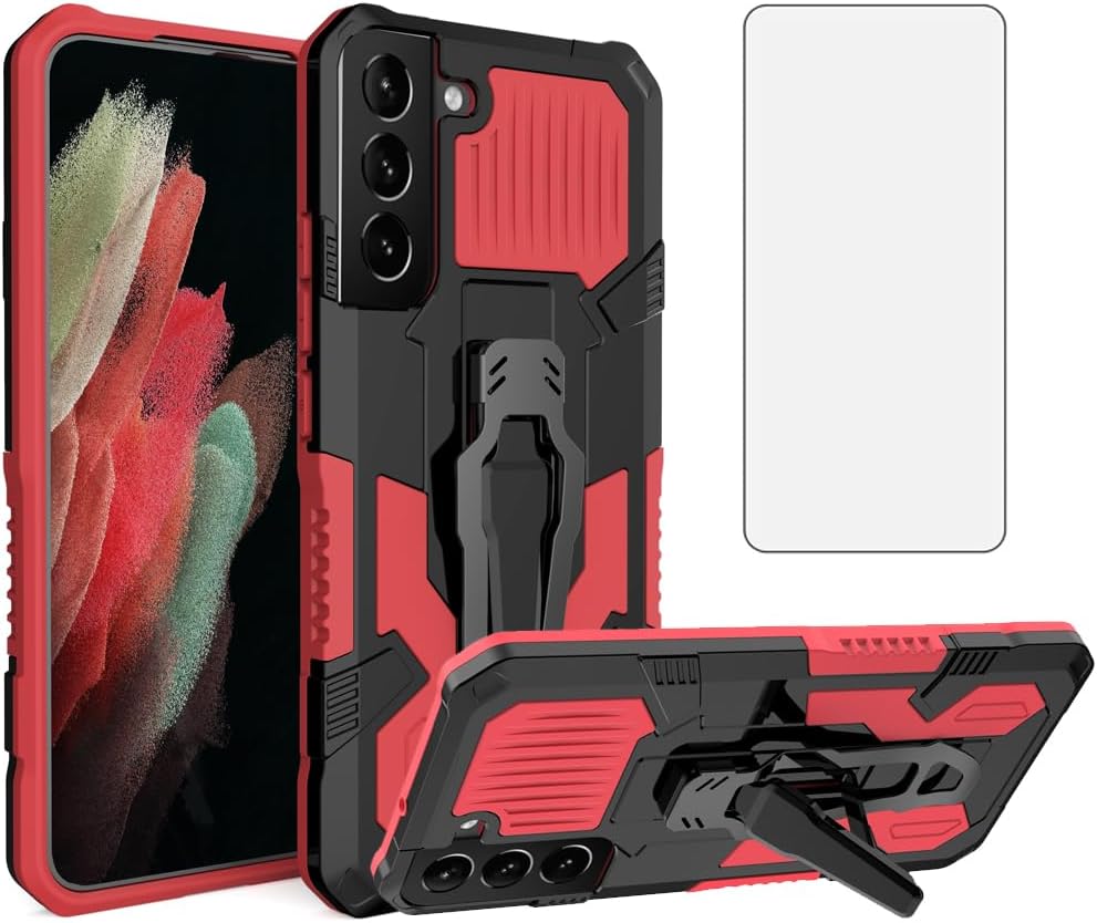 Asuwish Funda protectora compatible con Samsung Galaxy S22 5G y protector de pantalla de vidrio templado, clip para cinturón, resistente a prueba de