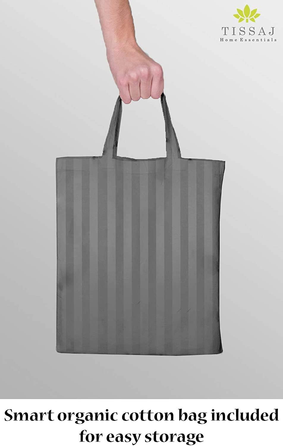 Colección de lujo  Funda de edredón tamaño Queen  100% algodón orgánico certificado GOTS  Tejido satinado  Rayas de damasco color gris humo