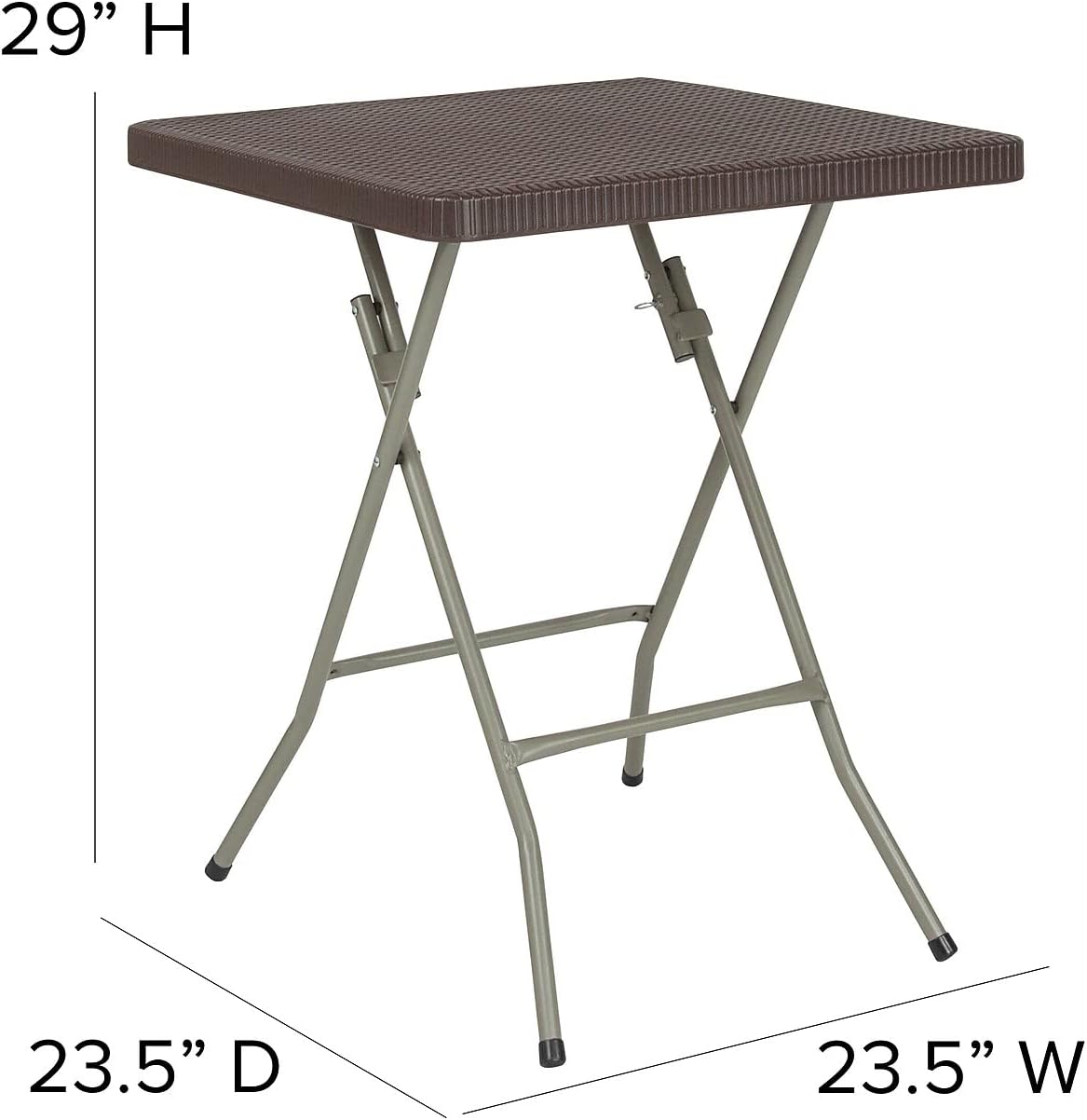 Flash Furniture – Mesa plegable cuadrada de plástico de ratán marrón de 1.95 pies