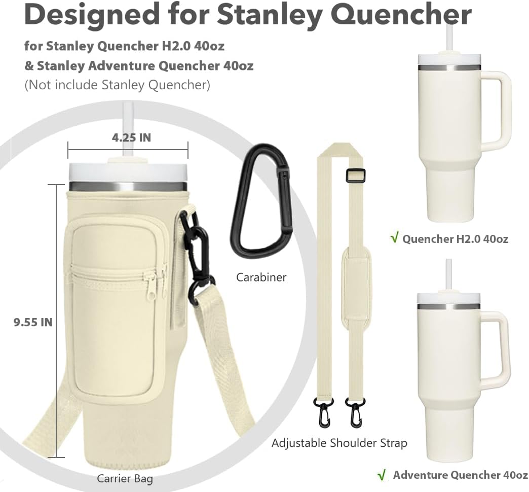 Bolsa portavasos, con correa y bolsa para vaso Stanley Quencher de 3040 onzas. Bolsa cruzada compatible con Stanley Cup para senderismo, viajes,