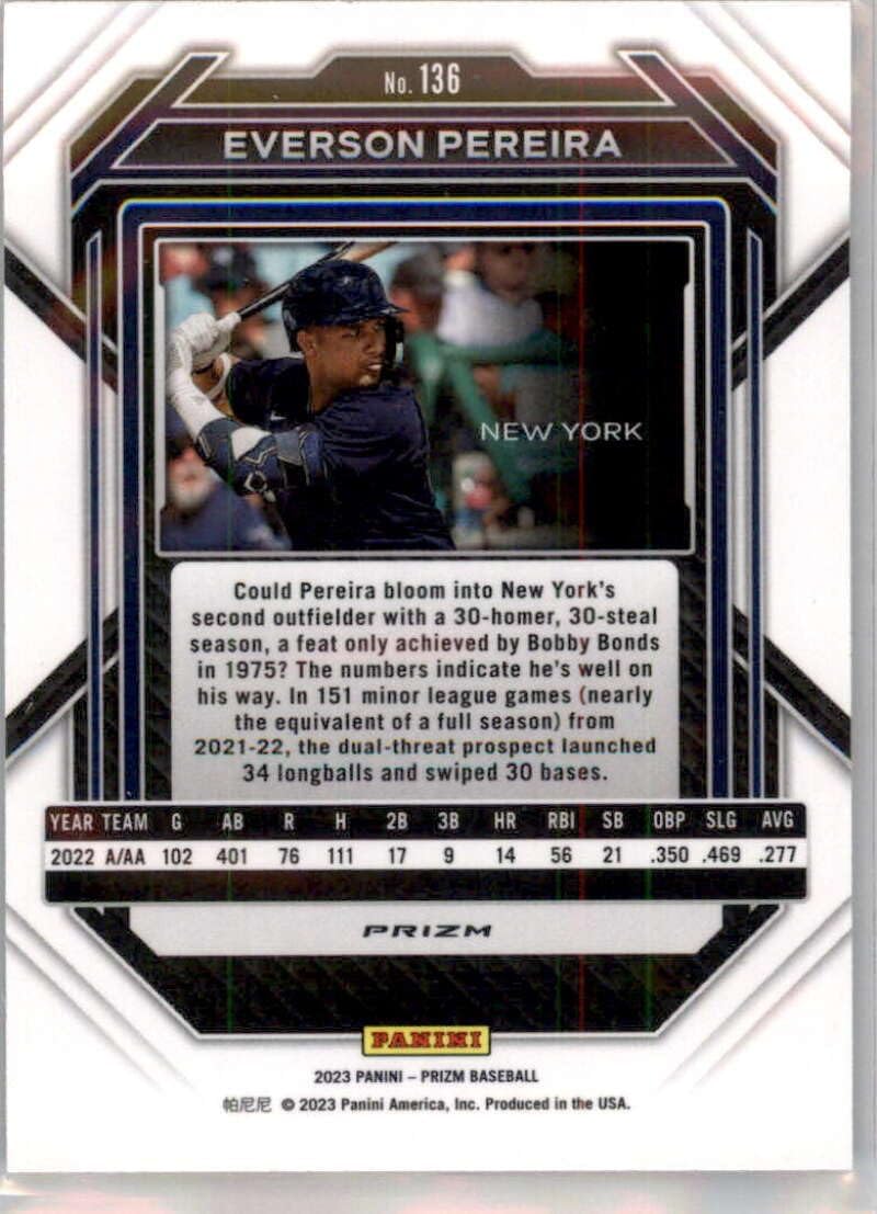 2023 Panini Prizm Green Ice PRIZMS #136 Everson Pereira New York Yankees Baseball Card in Raw (NM or Better) Condition