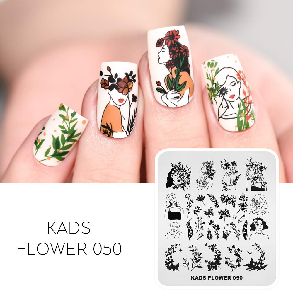 KADS 5pcs Nail Stamp Placas Set Uñas Arte Estampado Placa Hojas Flores Animal Nail Plate Plantilla Imagen Placa