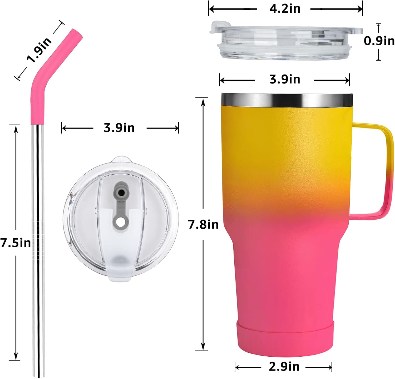 Sursip Taza aislada de 30 onzas con tapa y popote, vaso de acero inoxidable al vacío, mantiene el frío y el calor, sin BPA, a prueba de fugas, apto