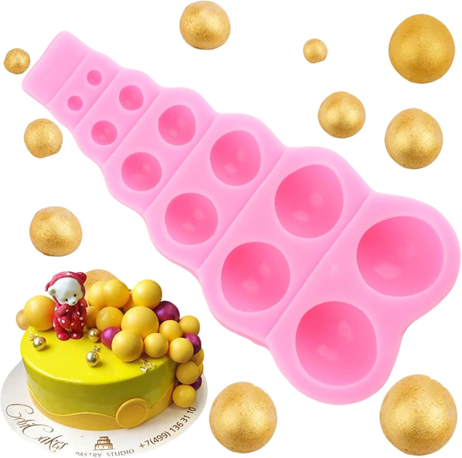 Mujiang Molde de perlas 3D para fondant, bolas de perlas semiesferas, moldes de silicona para chocolate, burbujas de perlas, moldes de caramelo para
