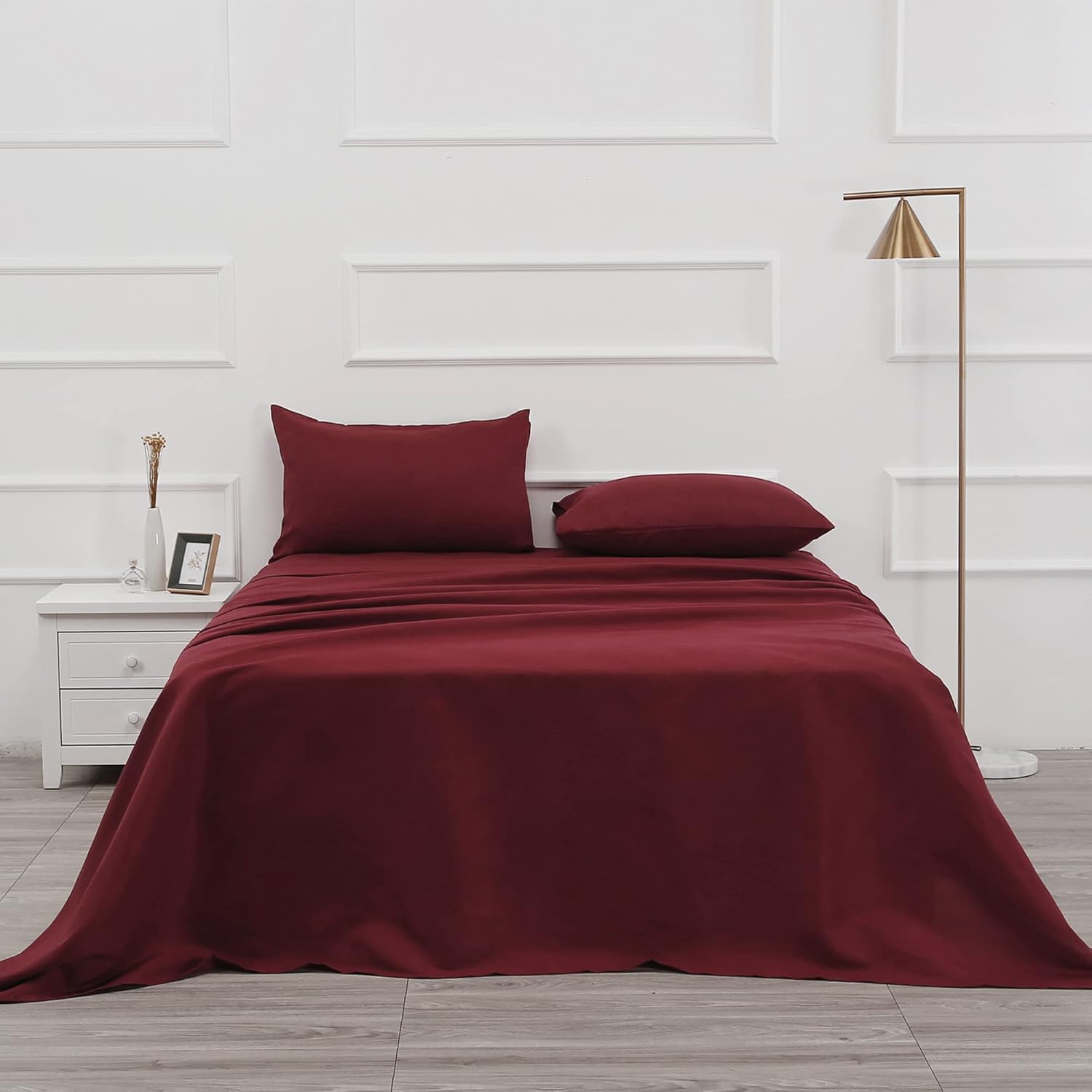 Juego de sábanas de diseño estampado clásico – Juegos de sábanas con bolsillo profundo ultra suave y transpirable., Microfibra, Burgundy, Completo