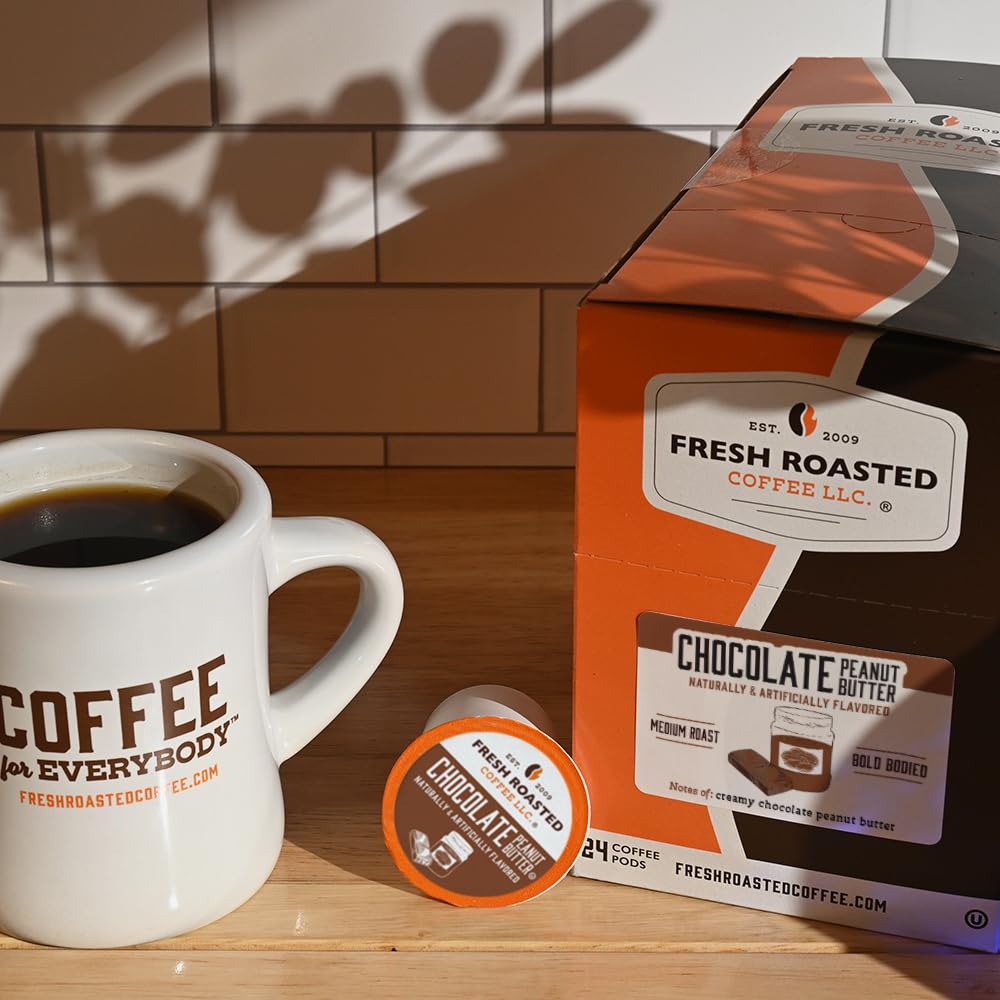 Fresh Roasted Coffee, Mantequilla de maní y chocolate, cápsulas de café saborizadas, compatibles con K-Cup, 24 unidades