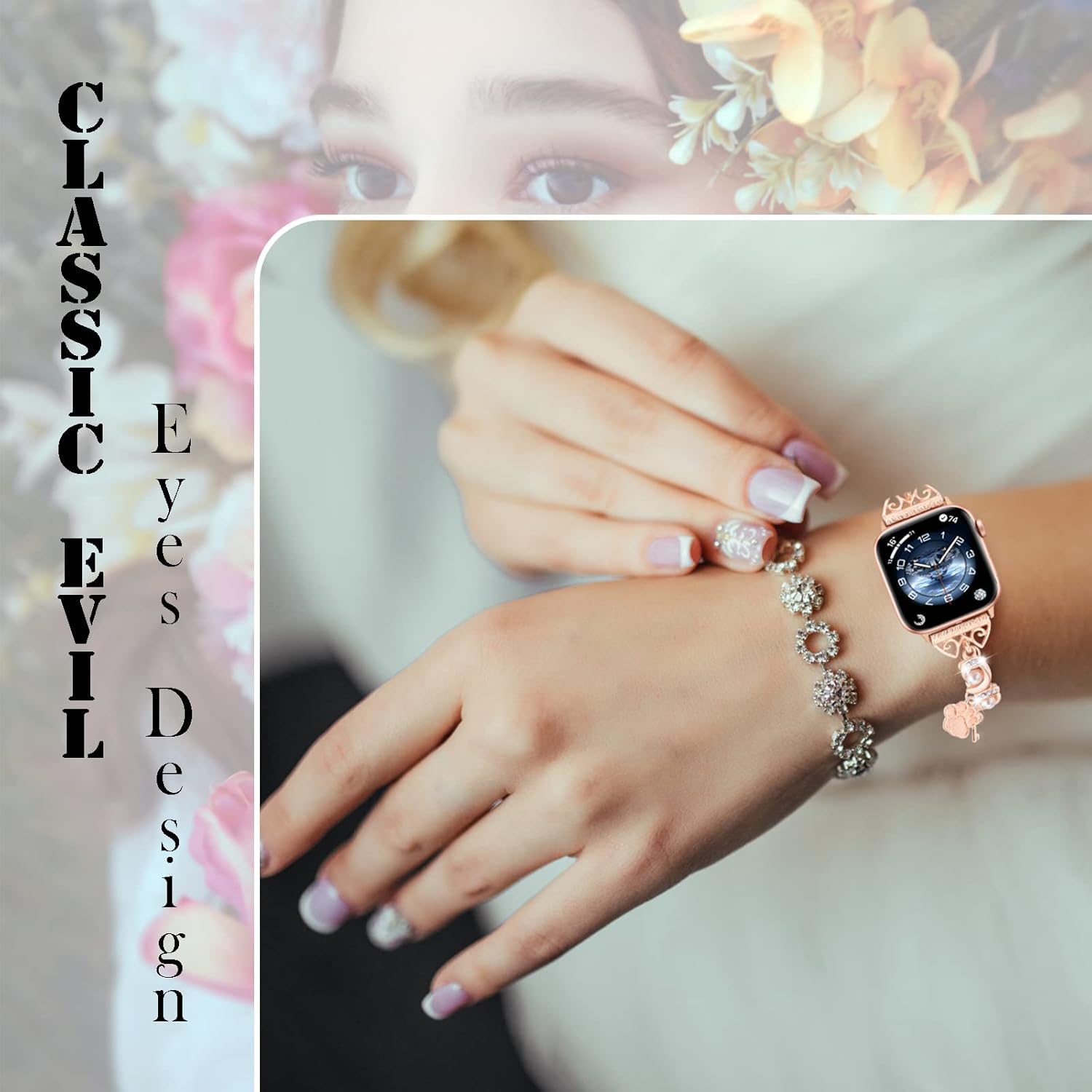 fohuas – Pulsera de cuentas compatible con Apple Watch Series Ultra SE 8 7 6 5 4 3 2 1, fohuas linda perla blanca con cuentas con dijes para iPhone
