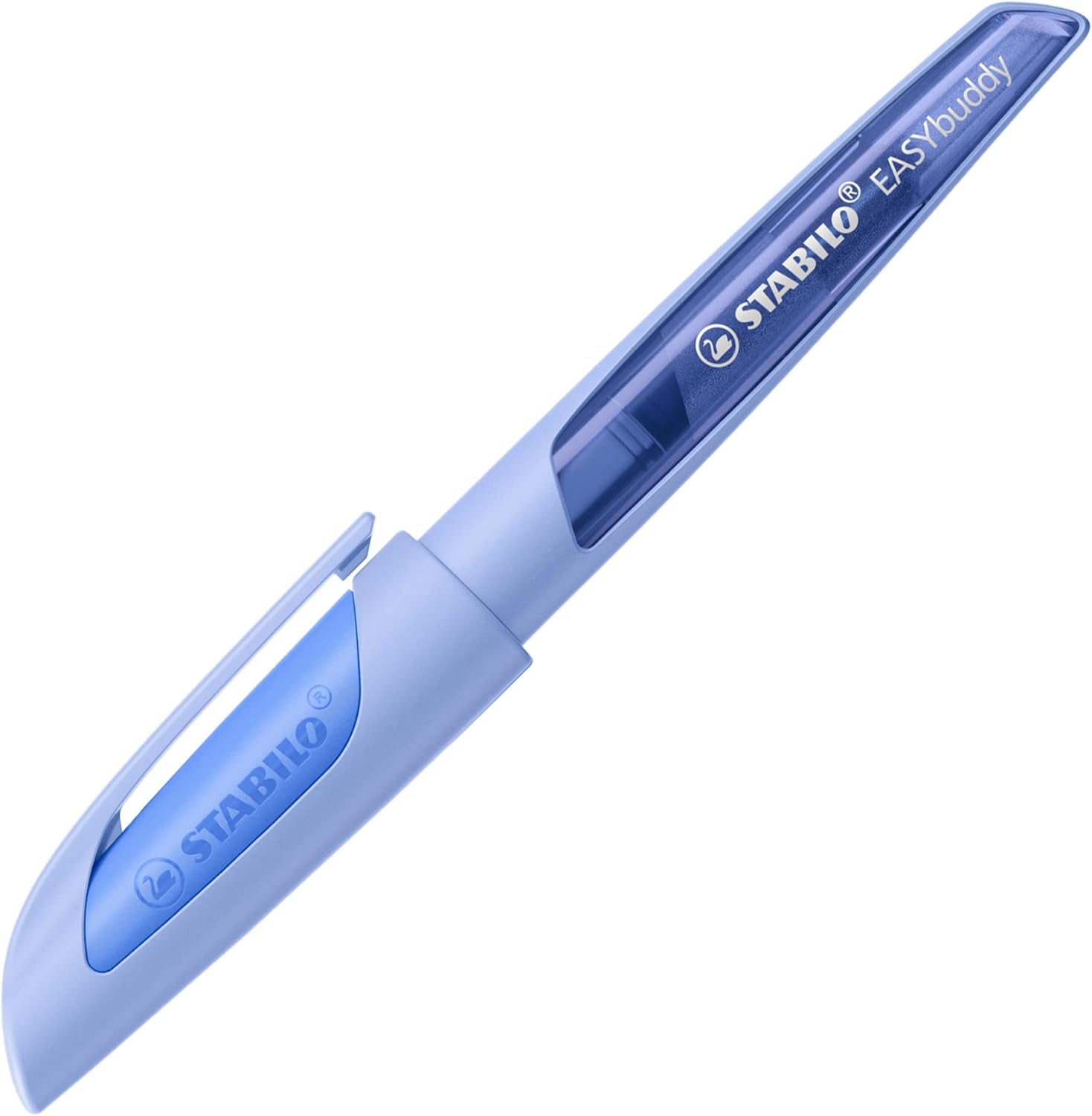 Stabilo EASYbuddy – Pluma estilográfica escolar pastel con punta zurda en azul nube, color tinta (borrable), bolígrafo individual, incluye cartucho