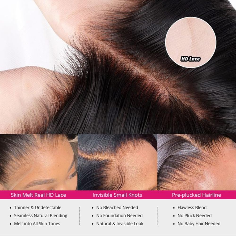 Maxine Pelucas de cabello humano ondulado 360 con encaje frontal prearrancado, sin pegamento, densidad del 180%, pelucas de cabello humano de 22